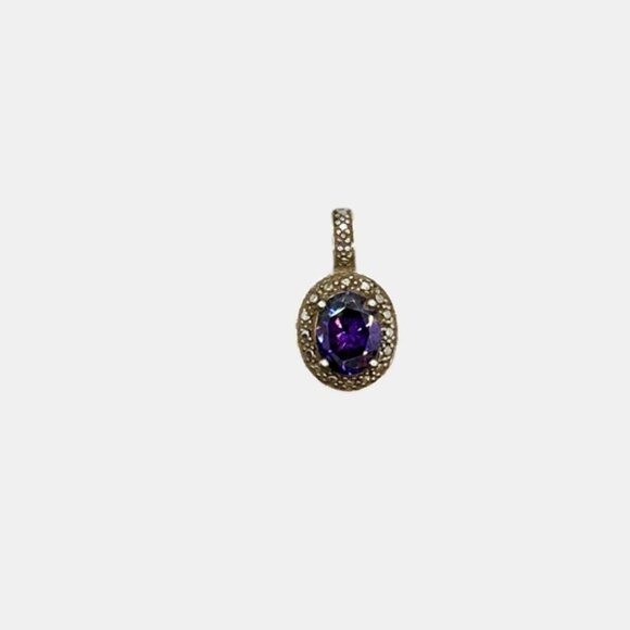 Vintage Sterling Silver Pendant With Oval Tanzanite Gemstone Textured Frame Mark - Picture 5 of 7